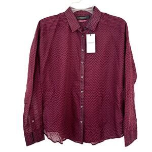 NWT Scotch & Soda Long Sleeve Button Up Semi Sheer Shirt Burgundy Black Small